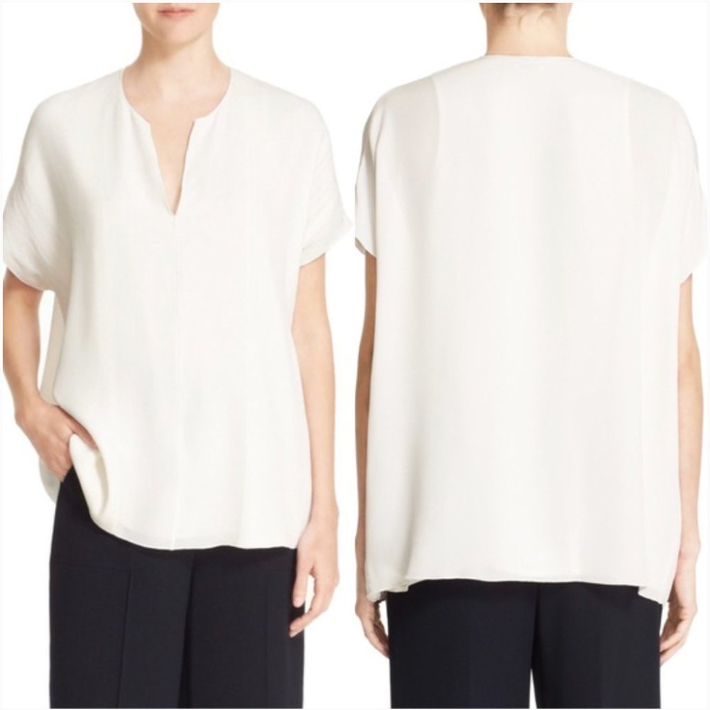 Vince Pintuck Pleated Silk Top in Ivory - Small